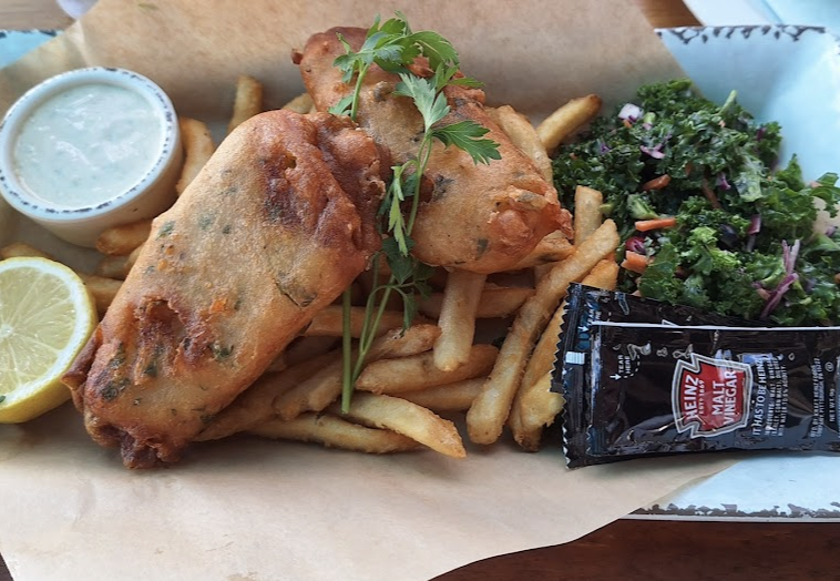 Sandy's Beach Shack signature dishes Mahi TacosFish and ChipsChicken Sandwich